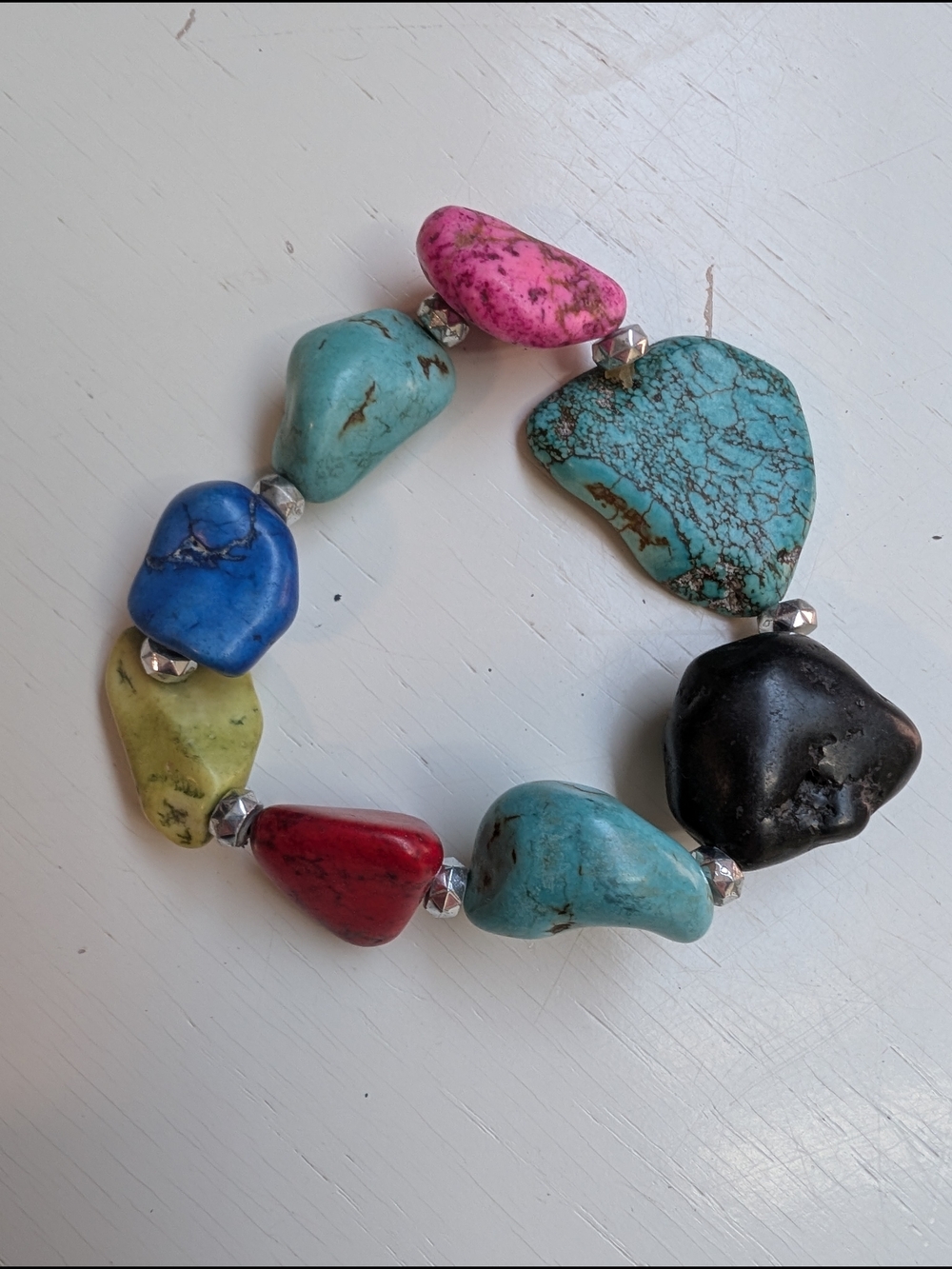 Multicolor Chunky Stone Stretch Bracelet - Turquoise, Pink, Blue, Red